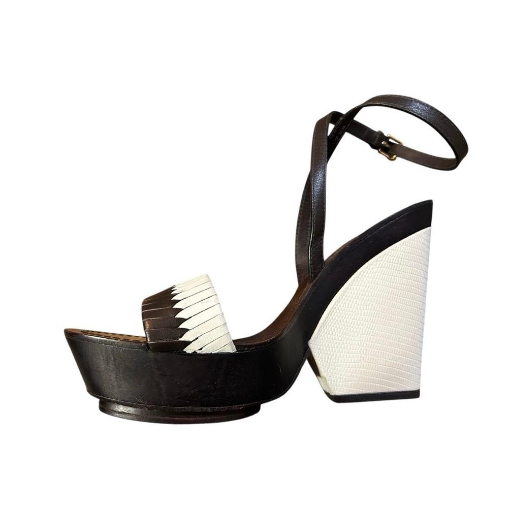 Tory Burch Brown & Ivory Platform Sandals Size 9.5 - Picture 3 of 10